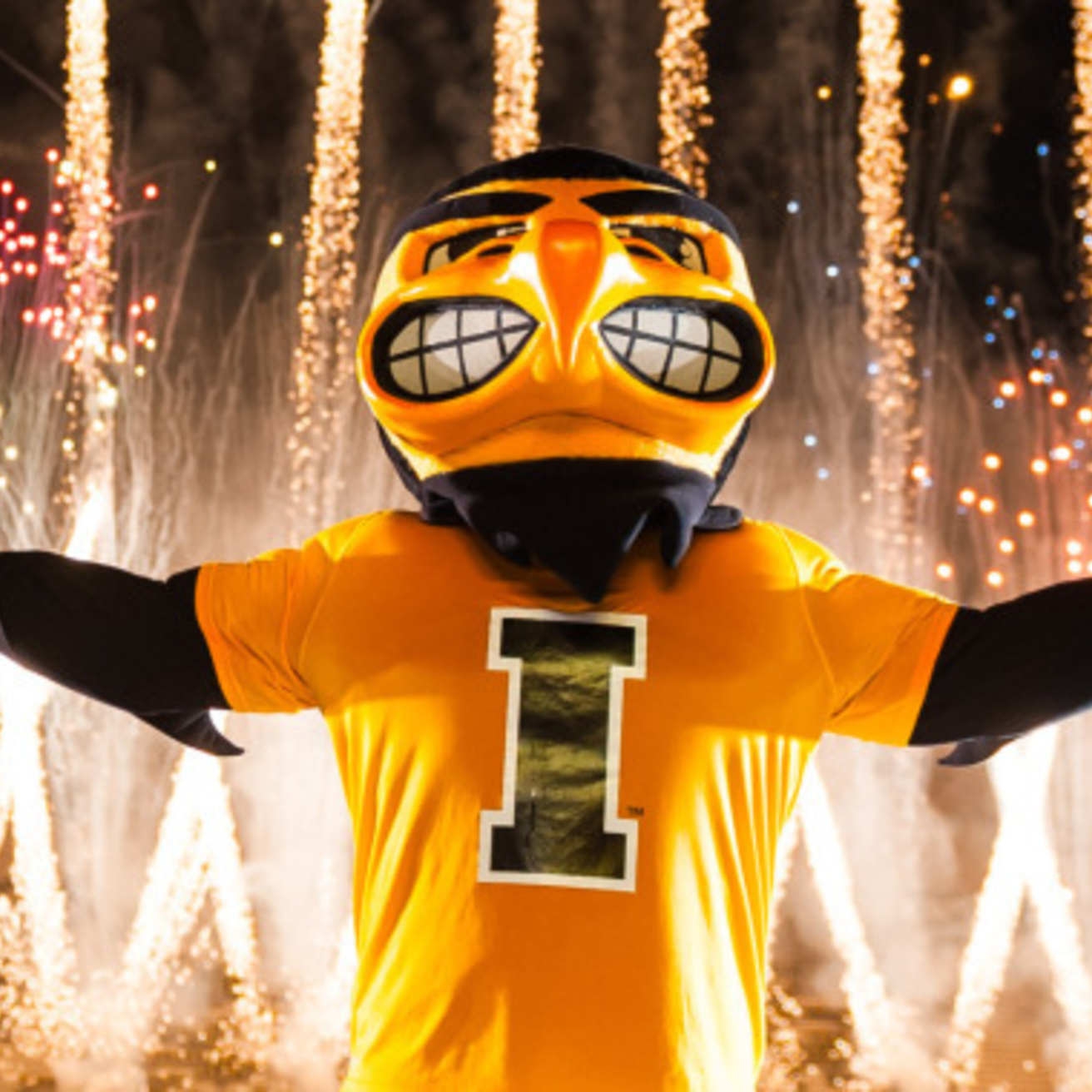 Herky Celebrating with Fireworks